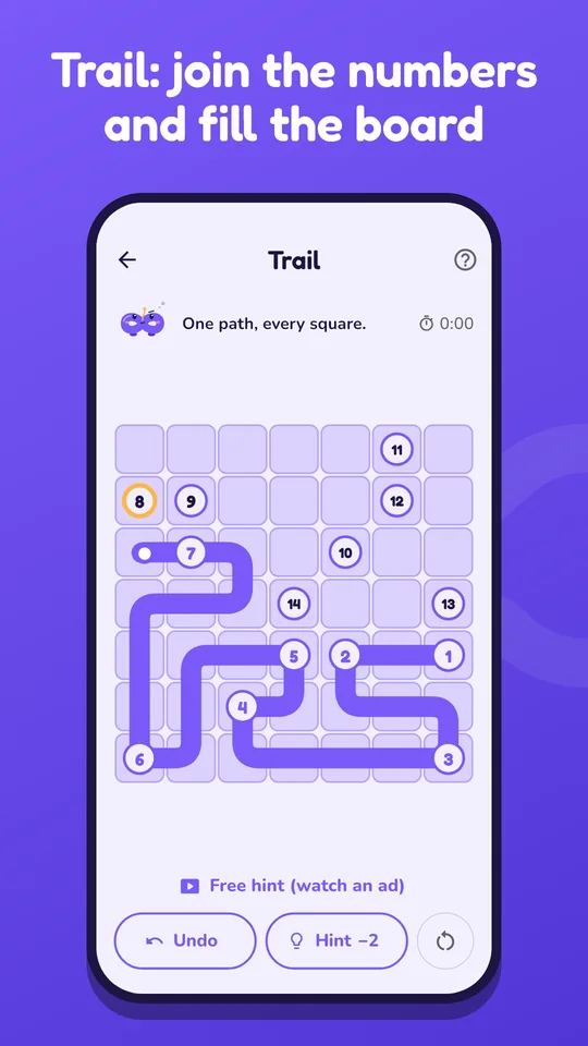 Trail: a line joining the numbers across the whole board