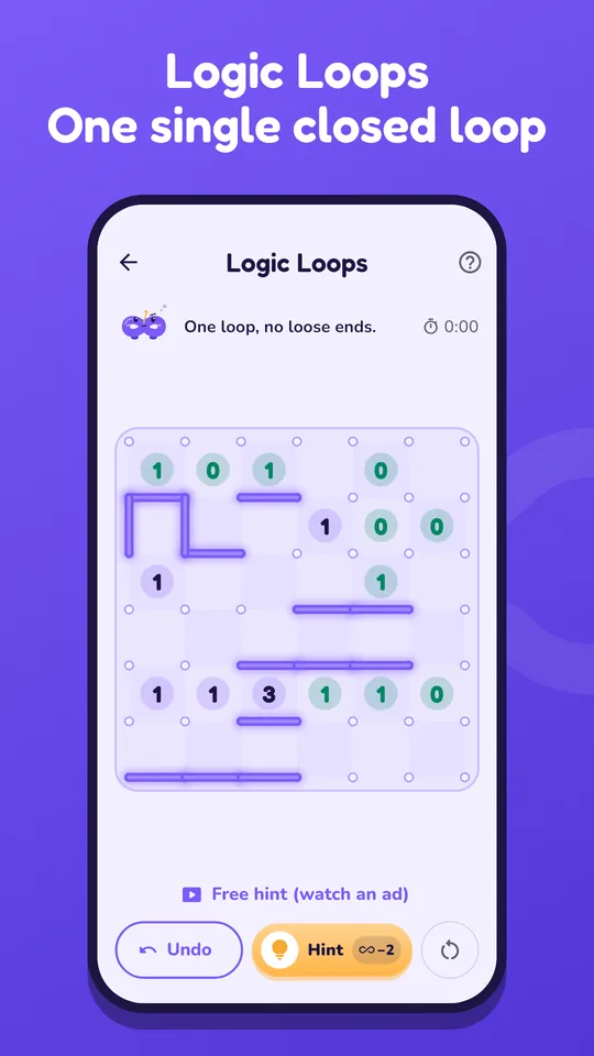 Screenshot of Logic Loops in the Loopita app. Draw a single closed loop.