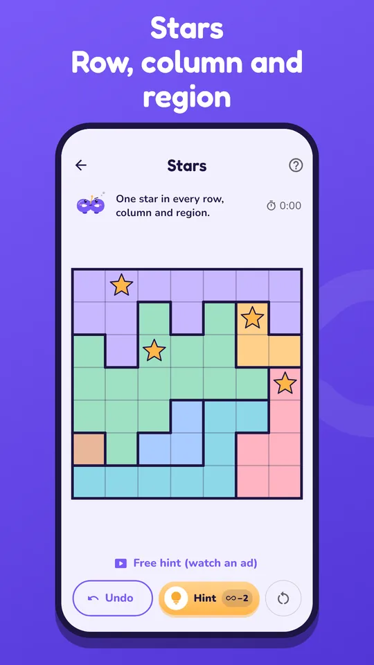 Screenshot of Stars in the Loopita app. One star per row, column and region.