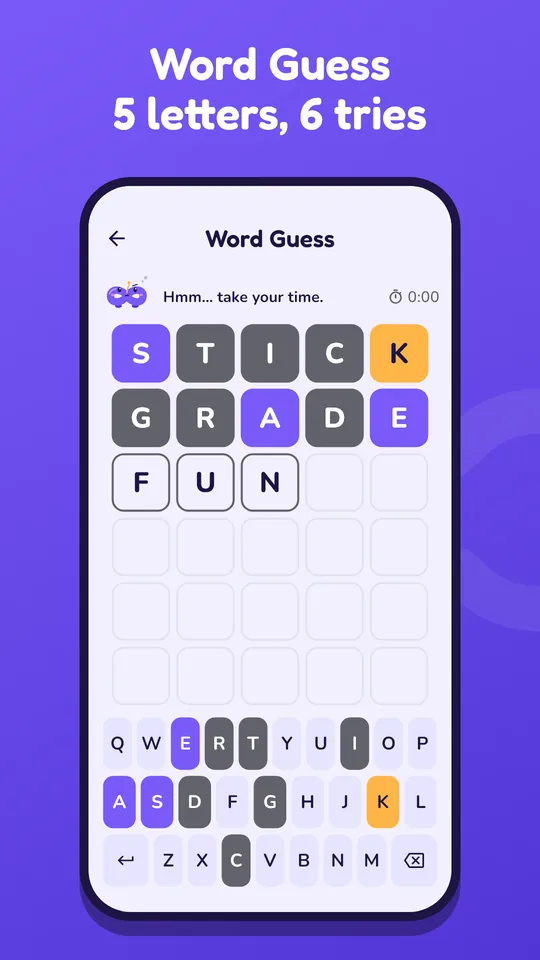 Screenshot of Word Guess in the Loopita app. Find the 5-letter word in 6 tries.