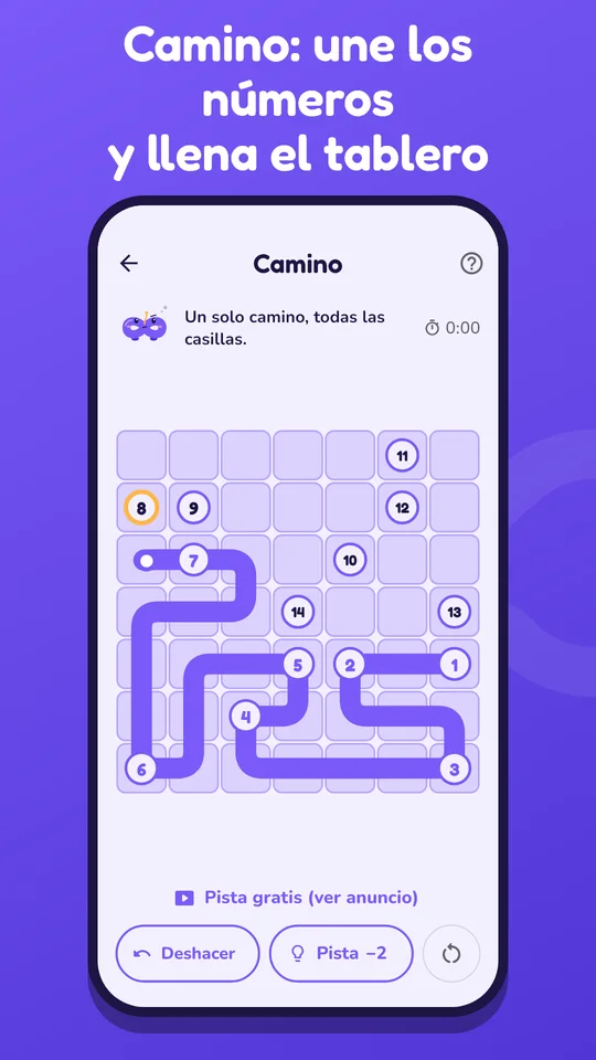 Camino: trazo que une los números por todo el tablero